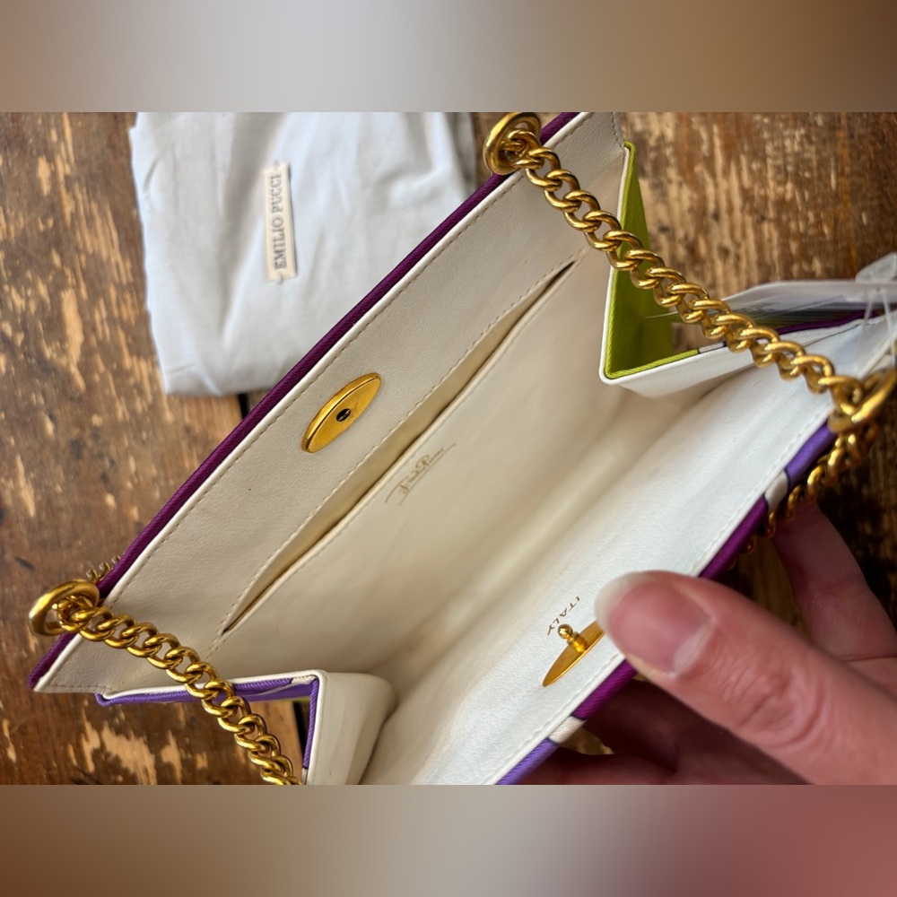 Vintage 70s Emilio Pucci Silk Gold Chain Handbag - Picture 10 of 12